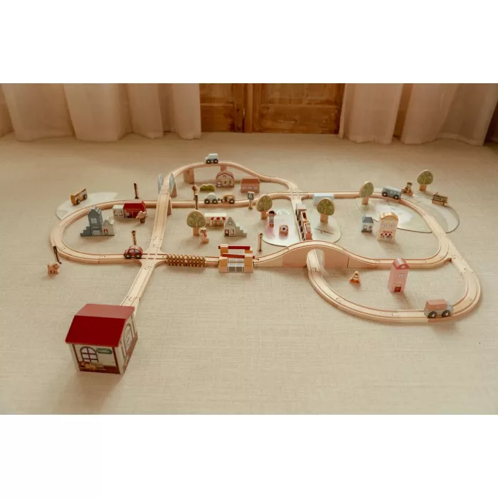 Set De Sine Din Lemn FSC Little Dutch Train Track XL 113 Piese 